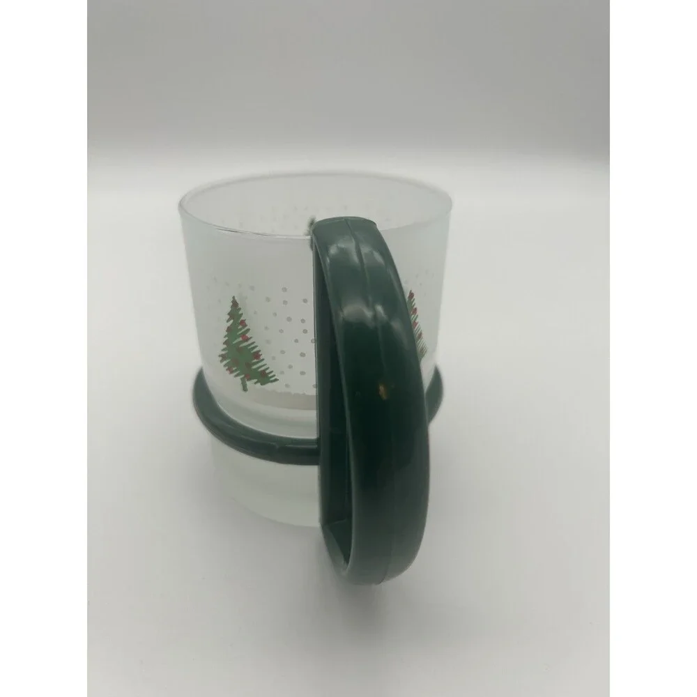 8 Christmas Inspiration Frosted Glass Mugs w/ Removable Handles VTG Set